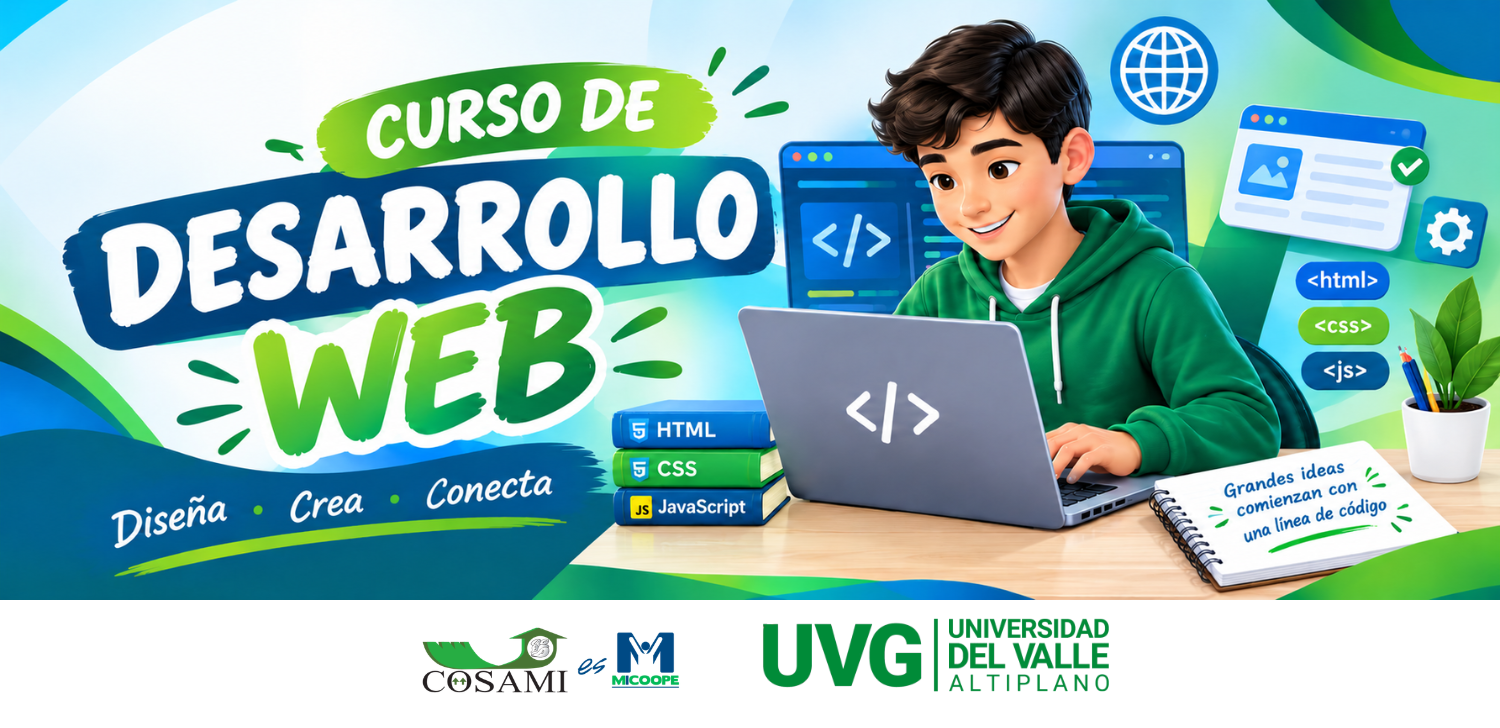 💻 ¿Quiere aprender Desarrollo Web?

¡Convierta sus ideas en una página web! 🌐
Aprenda de forma práctica y desarrolle nuevas habilidades digitales durante estas vacaciones.

🚀 Diseñe • Cree • Conecte
💙💚